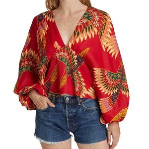 BNWT Farm Rio Red Wonderful Toucans Blouse Size S.